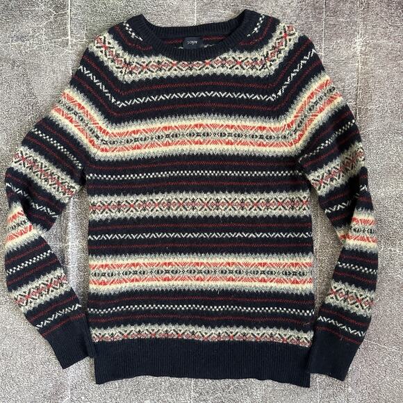 J. Crew Other - Men's J Crew Lambswool Fair Isle Navy Blue Nordic Crewneck Pullover Sweater Sz S